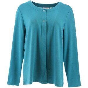 NWT DENIM & CO. ESSENTIALS HEAVENLY JERSEY CARDIGAN MEDIUM TEAL BLUE XXS